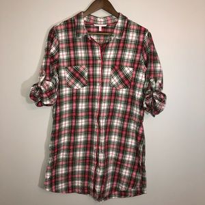 Victoria’s Secret MED Cotton Flannel Pajama Night Shirt Robe Pink Green Silver